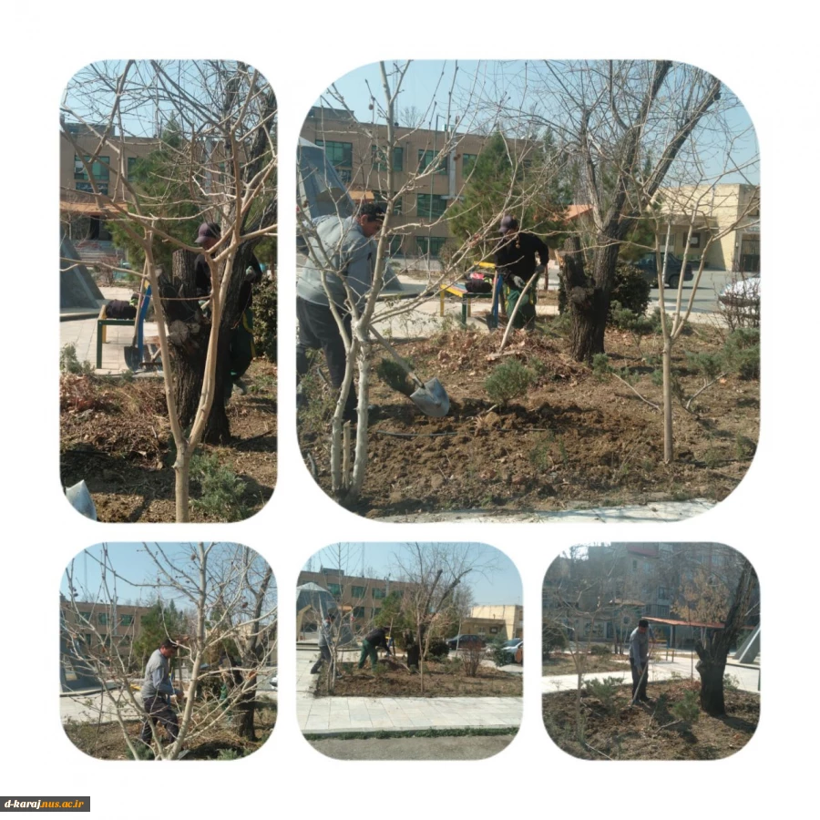 آماده سازی فضای سبز اطراف مزار شهید گمنام  برای کاشت نهال در آخرین روزهای اسفندماه توسط پرسنل خدوم شهرداری